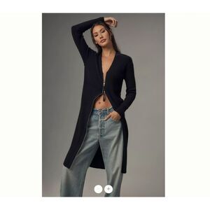 Anthropologie Pilcro Faux Leather-Trimmed Duster Cardigan Sweater